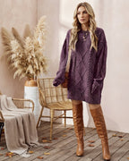 Cable-Knit Long-Sleeve Jumper Dress