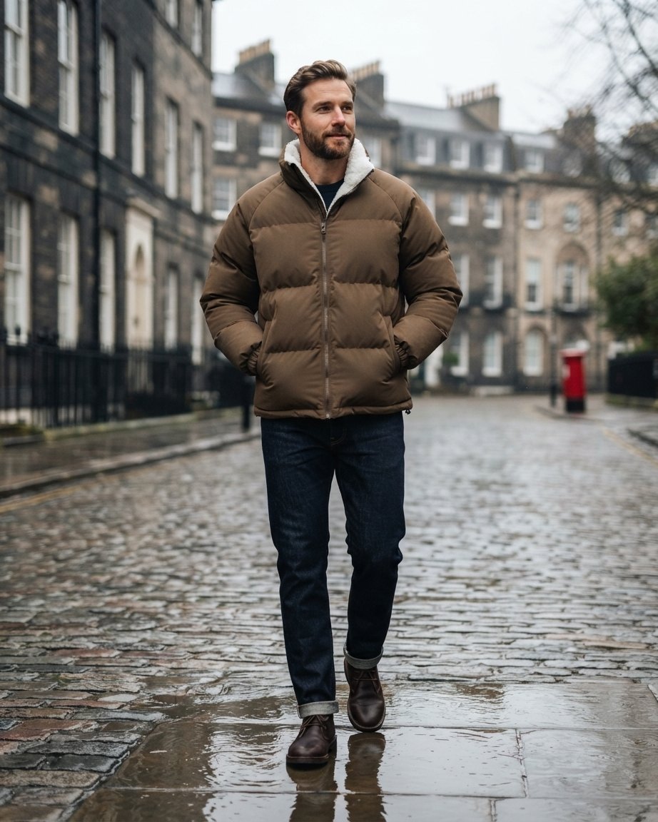 Men's Fleece-Lined Puffer Jacket, Waterproof Winter Coat