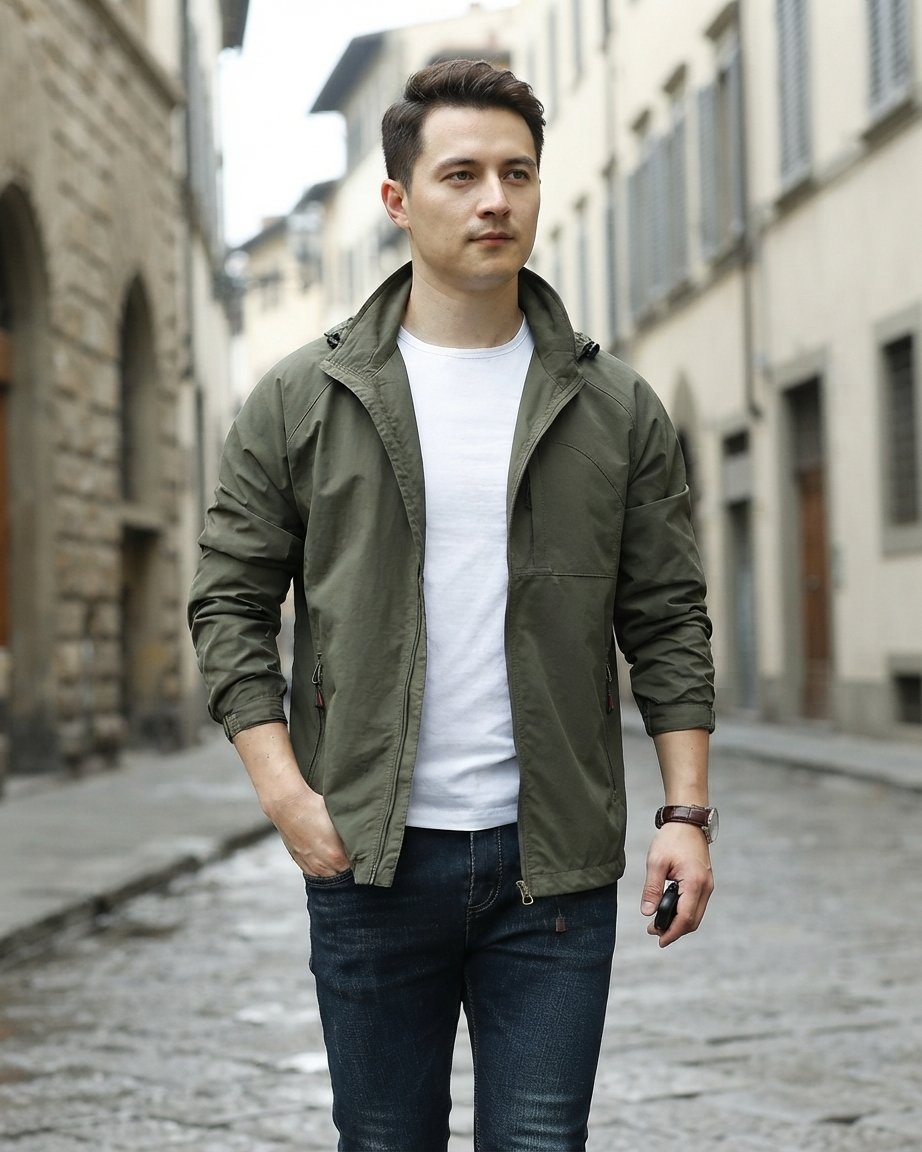 Men's Hooded Zip Jacket, Lightweight Casual Fit