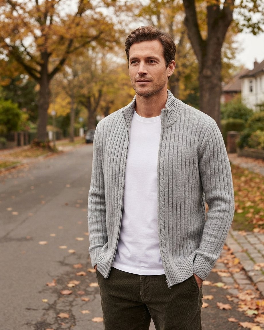 Men's Ribbed-Knit Full-Zip Cardigan Sweater