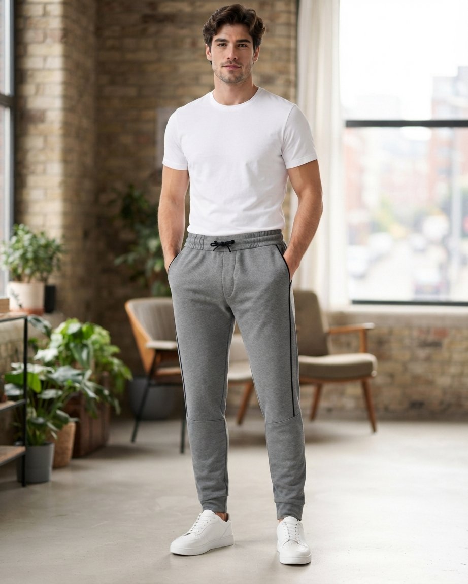 Men's Slim Jogger Trousers with Side Stripe, Grey