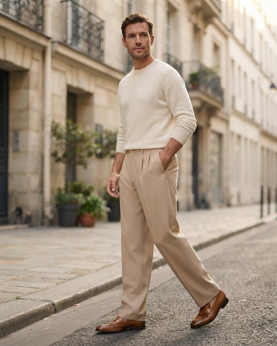 Men's Wide-Leg Pleated Trousers – Straight Fit