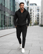 Waffle-Knit Half-Zip Hoodie & Jogger Set for Men