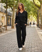 Women's 2-Piece Sweatsuit Set, Long Sleeve Top & Wide-Leg Trousers