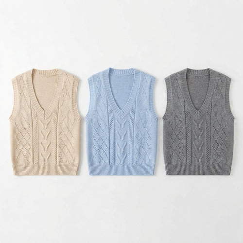 Cable Knit Jumper Vest with V Neck, Women's Relaxed Fit
