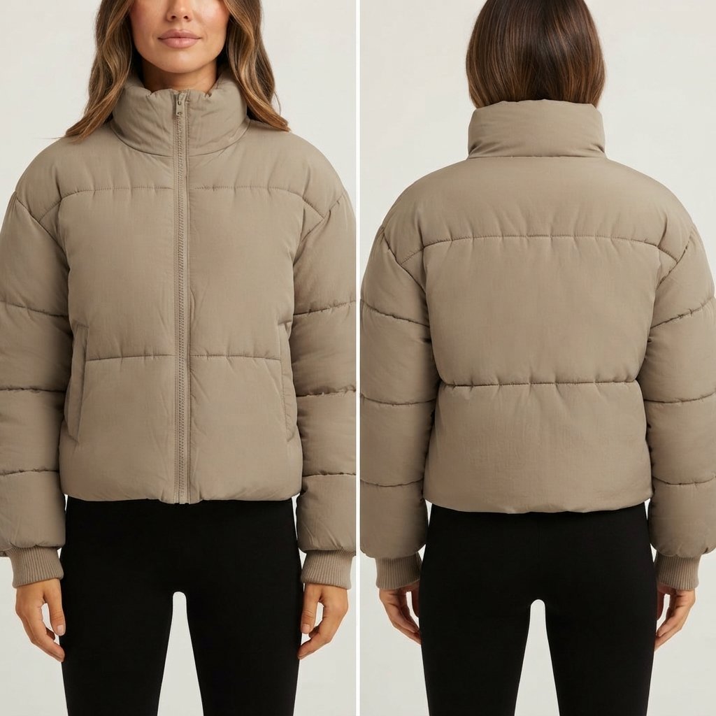 Cropped Quilted Puffer Jacket for Women