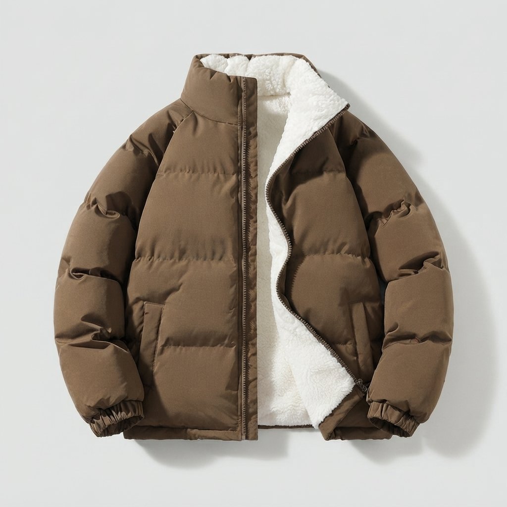 Men's Fleece-Lined Puffer Jacket, Waterproof Winter Coat