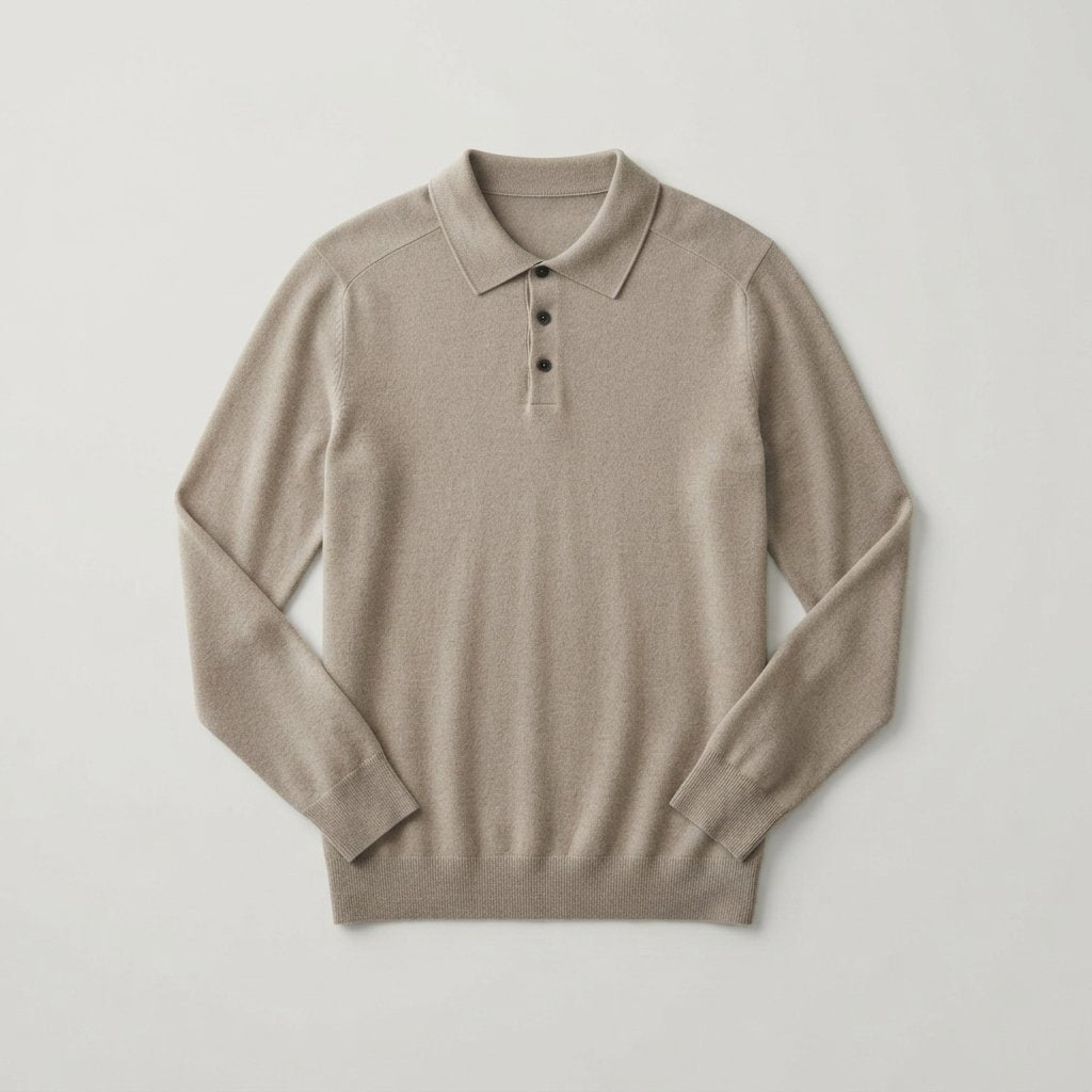 Men's Long-Sleeve Knit Polo Sweater with Collar
