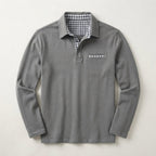 Men's Long-Sleeve Polo Shirt with Gingham Collar Detail