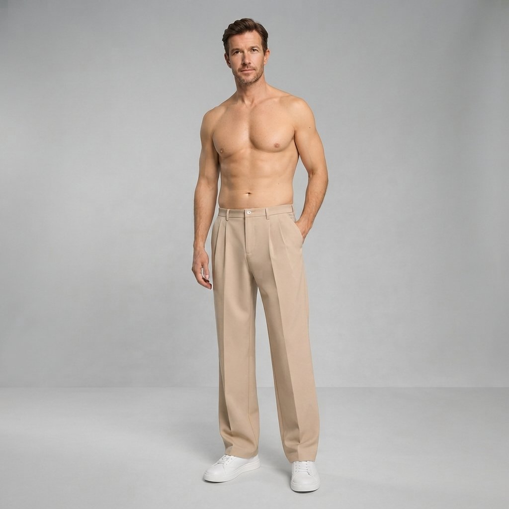 Men's Wide-Leg Pleated Trousers – Straight Fit