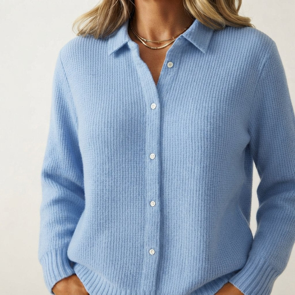 Textured Knit Collared Cardigan with Button Front
