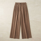Wide-Leg Pinstripe Trousers in Warm Brown