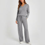 Women's 2-Piece Sweatsuit Set, Long Sleeve Top & Wide-Leg Trousers