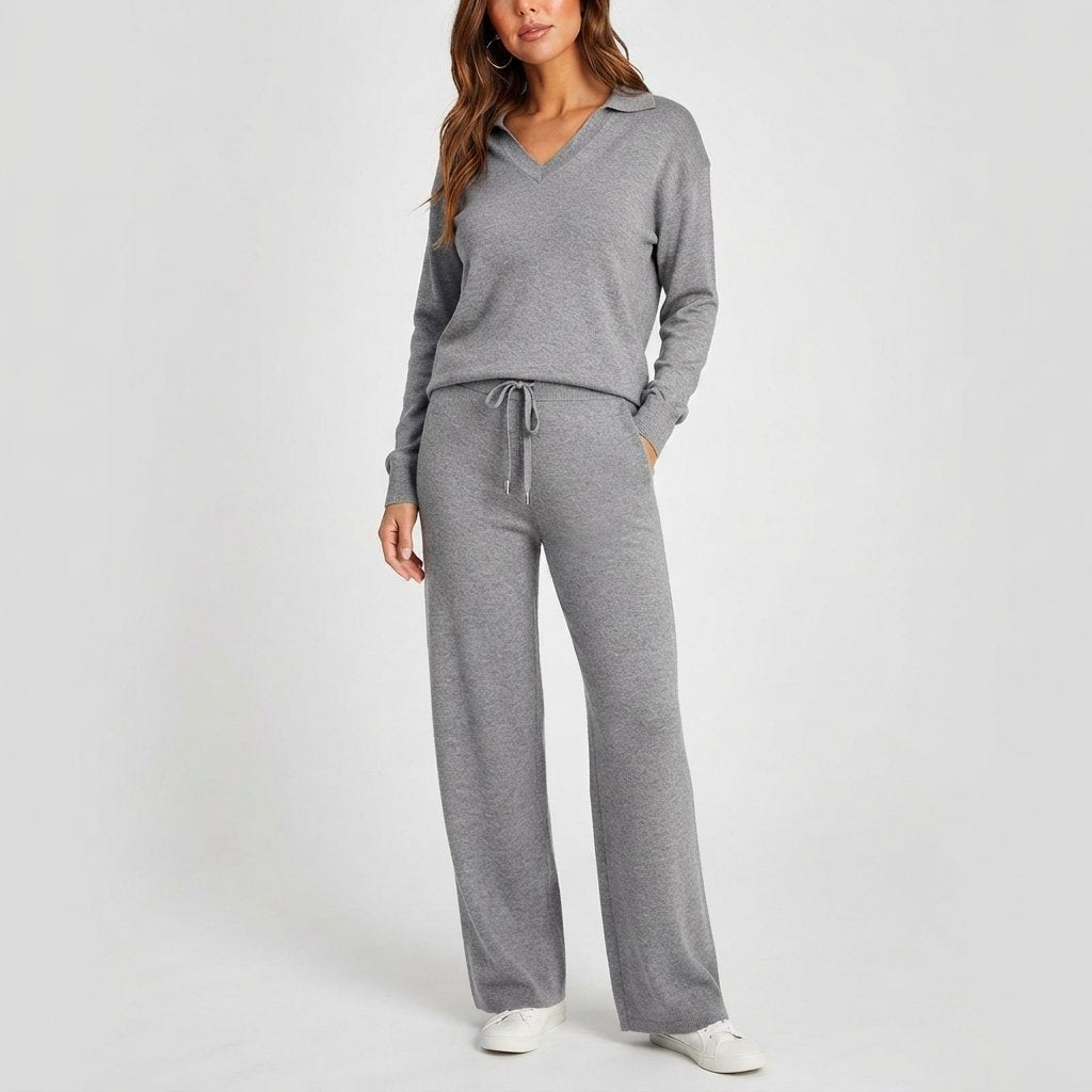Women's 2-Piece Sweatsuit Set, Long Sleeve Top & Wide-Leg Trousers