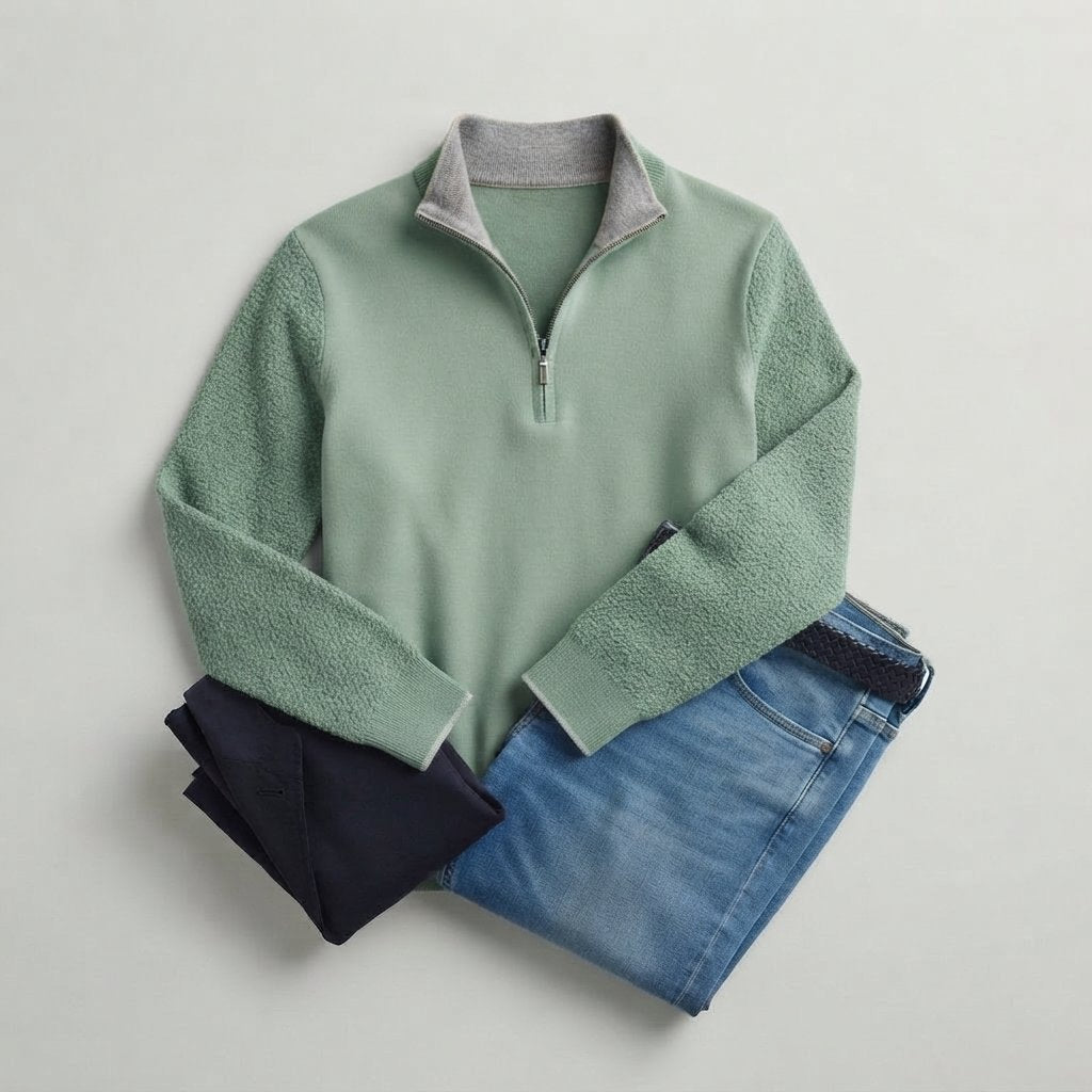 Men's Quarter-Zip Knit Jumper with Zip Collar — Green