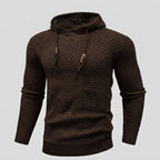 Waffle-Knit Pullover Hoodie with Drawstring Hood — Brown