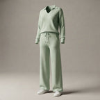 Women's 2-Piece Sweatsuit Set, Long Sleeve Top & Wide-Leg Trousers — Light Green