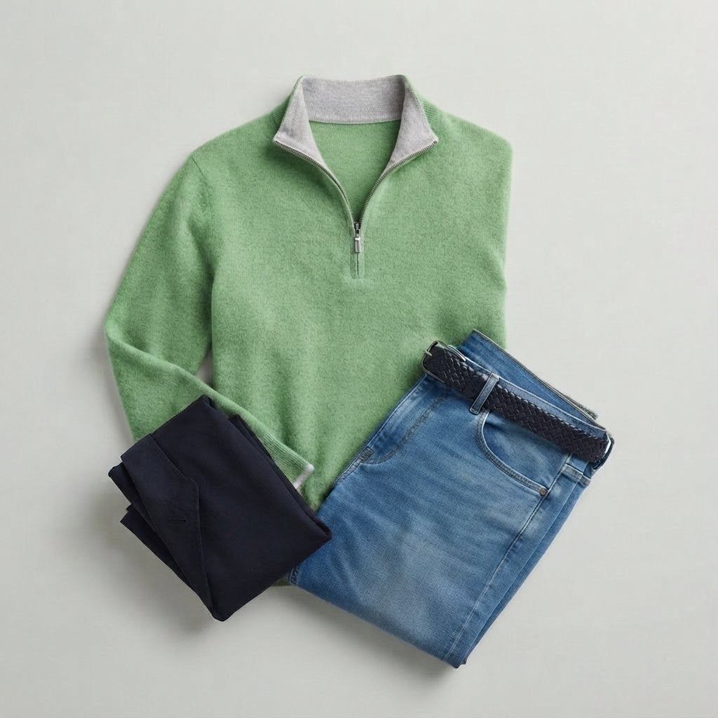 Men's Quarter-Zip Knit Jumper with Zip Collar — Light Green