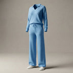 Women's 2-Piece Sweatsuit Set, Long Sleeve Top & Wide-Leg Trousers — Sky Blue