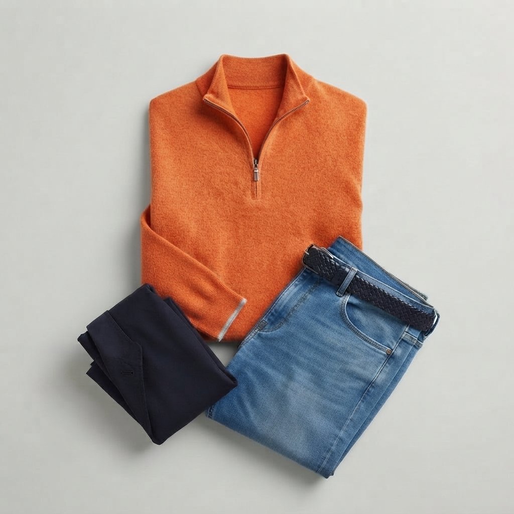Men's Quarter-Zip Knit Jumper with Zip Collar — Orange