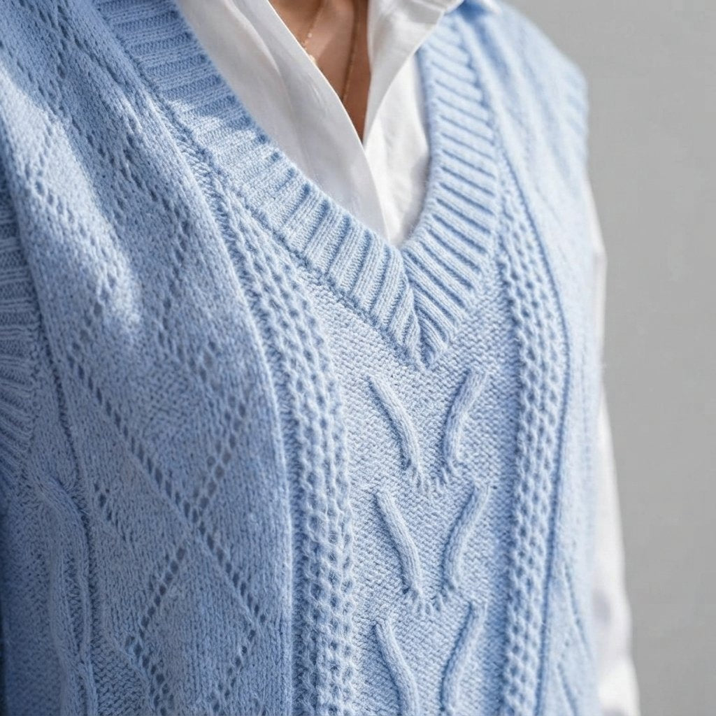 Cable Knit Jumper Vest with V Neck, Women's Relaxed Fit