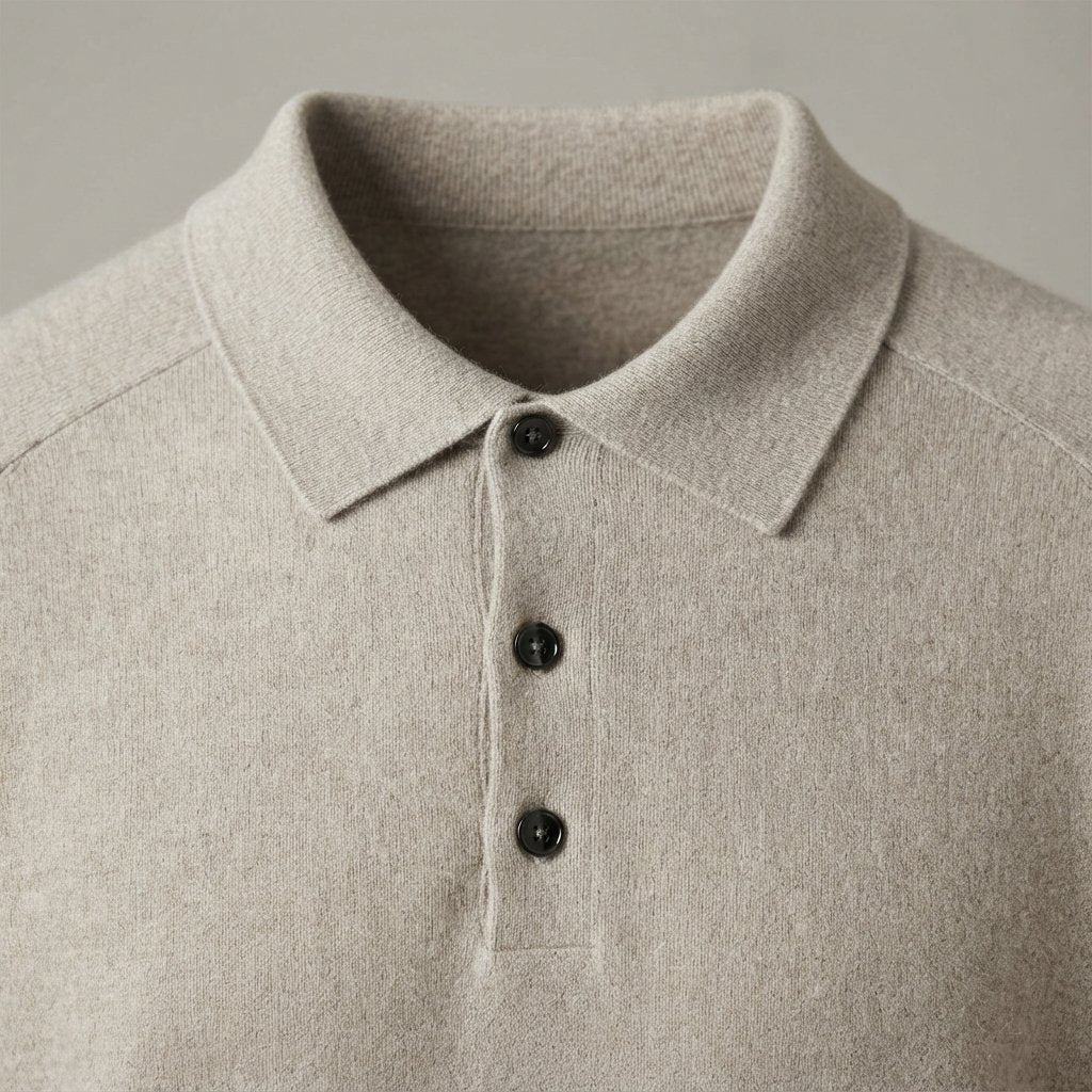 Men's Long-Sleeve Knit Polo Sweater with Collar
