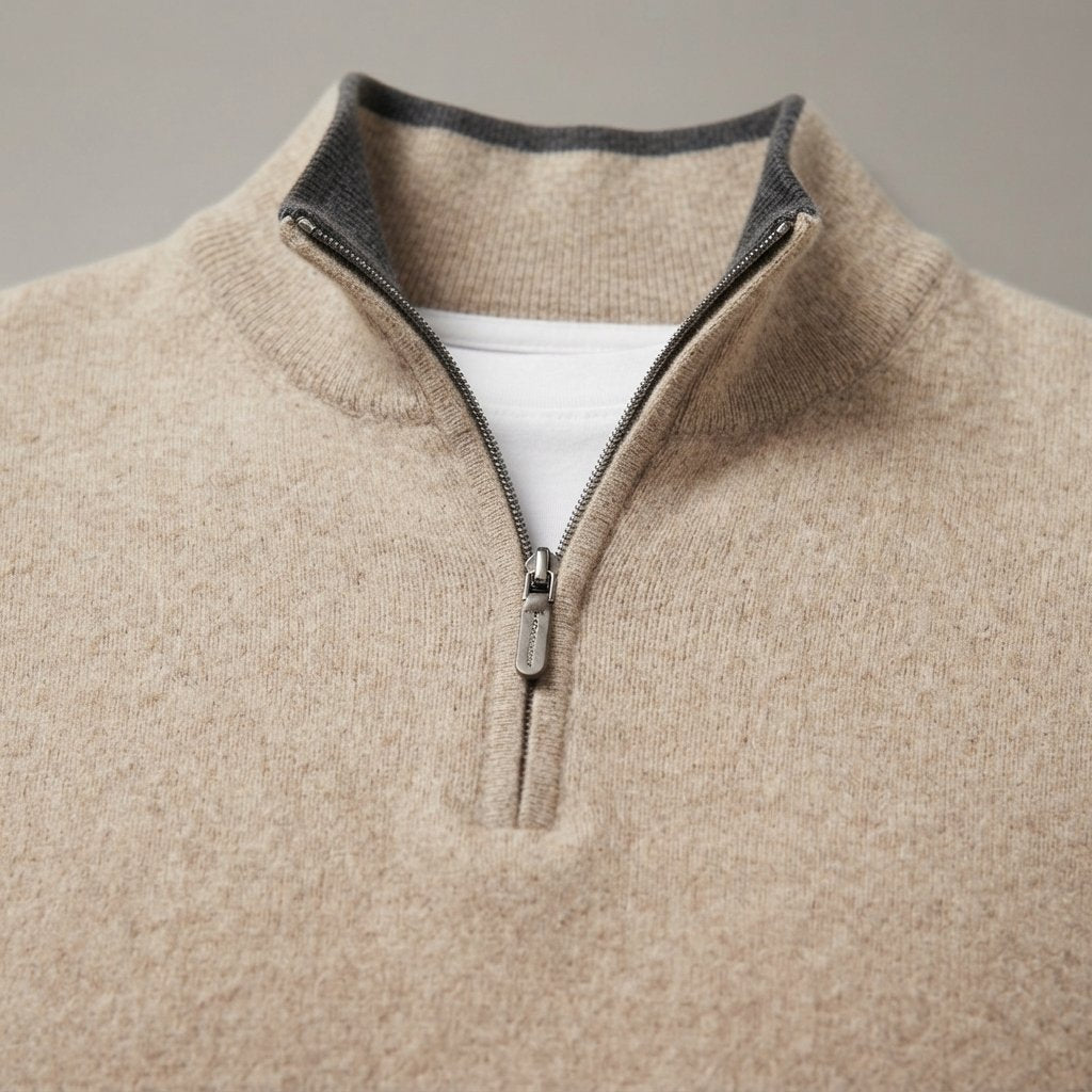 Men's Quarter-Zip Knit Jumper with Zip Collar
