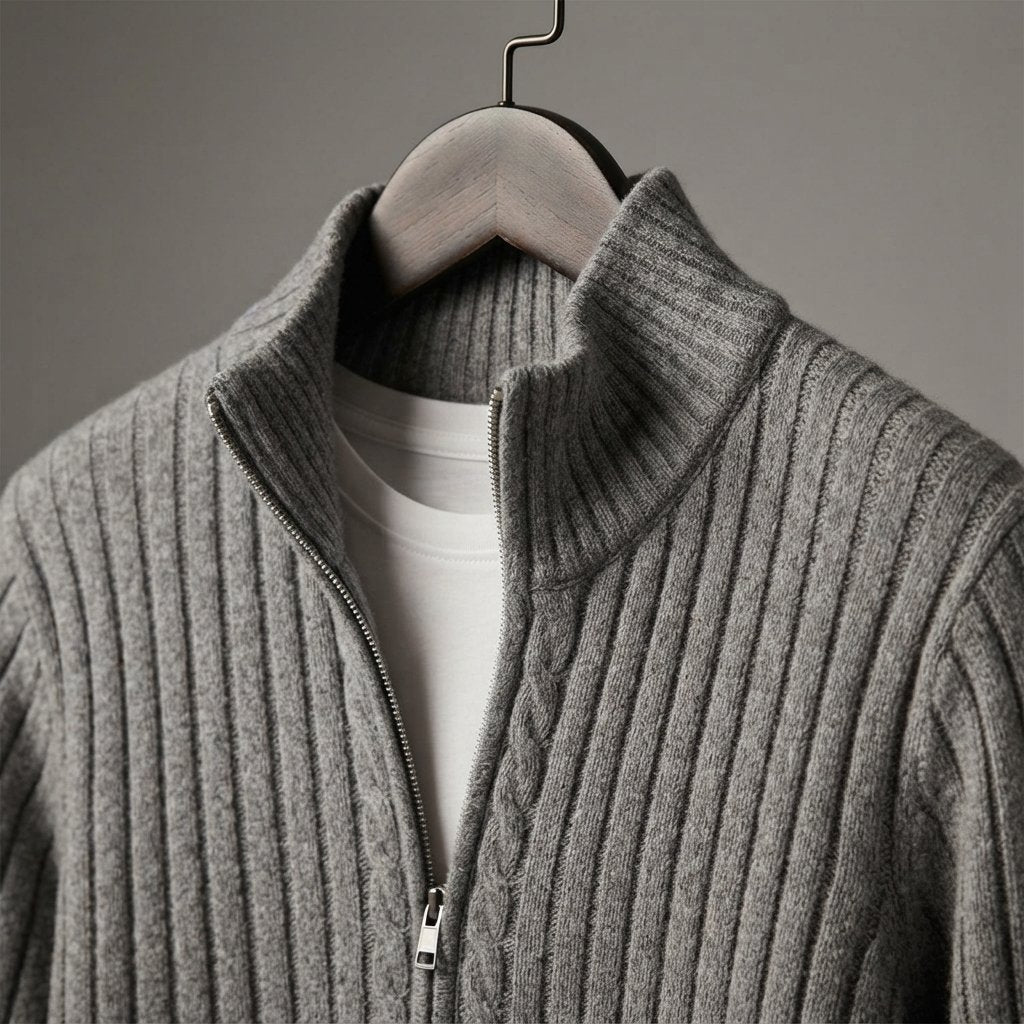 Men's Ribbed-Knit Full-Zip Cardigan Sweater