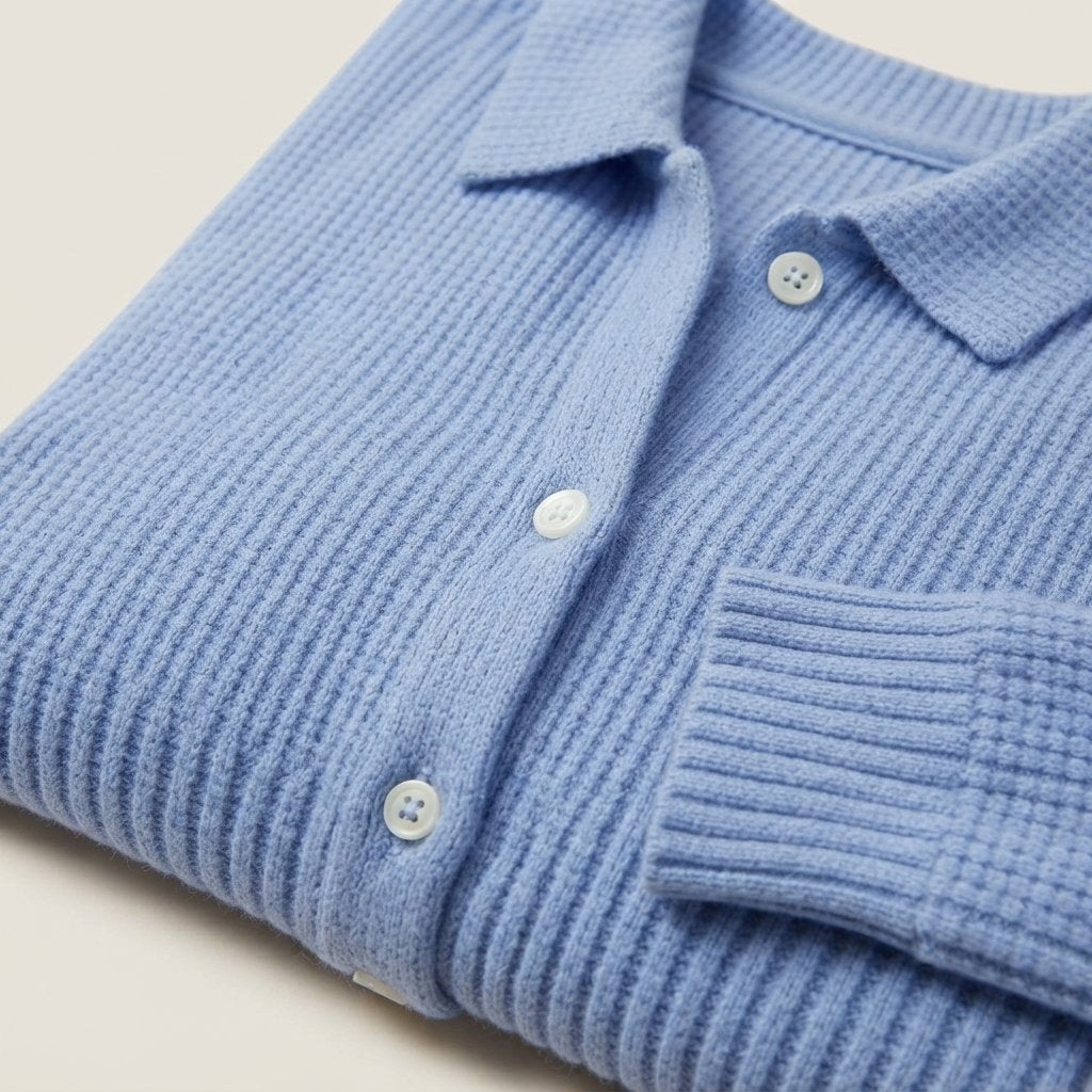 Textured Knit Collared Cardigan with Button Front