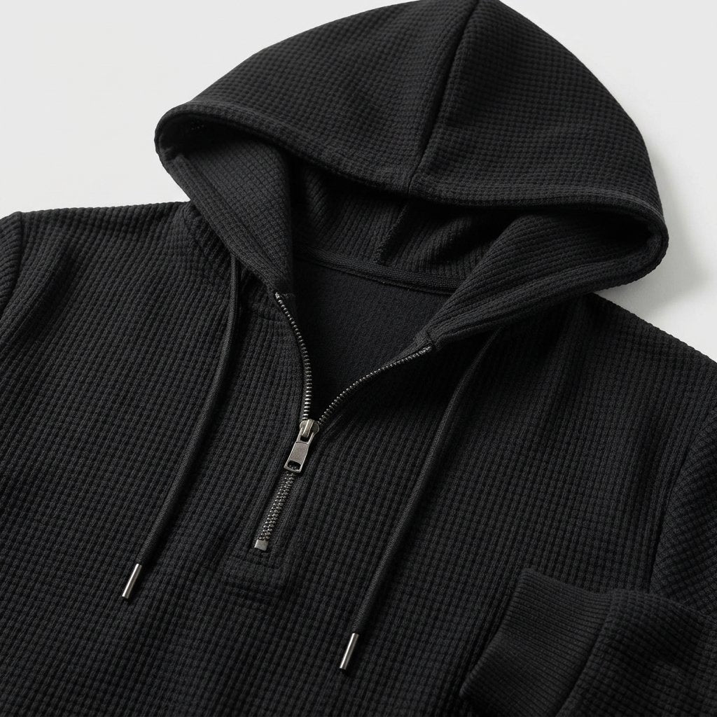 Waffle-Knit Half-Zip Hoodie & Jogger Set for Men
