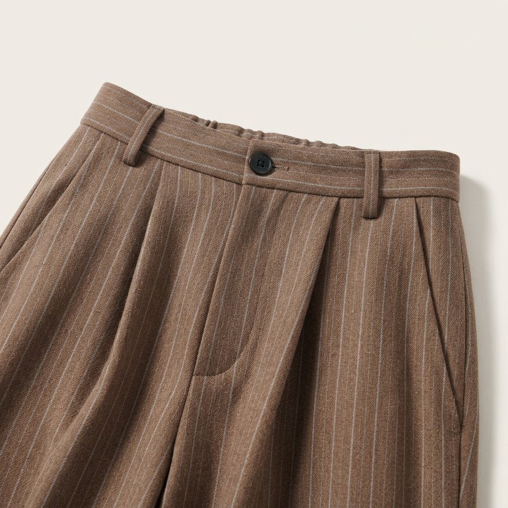 Wide-Leg Pinstripe Trousers in Warm Brown