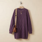 Cable-Knit Long-Sleeve Jumper Dress — Purple