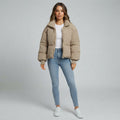 Cropped Quilted Puffer Jacket for Women — Khaki
