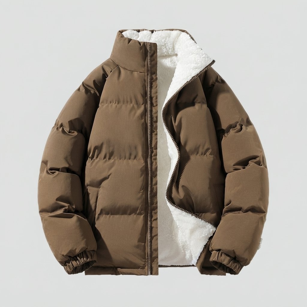 Men's Fleece-Lined Puffer Jacket, Waterproof Winter Coat — Khaki