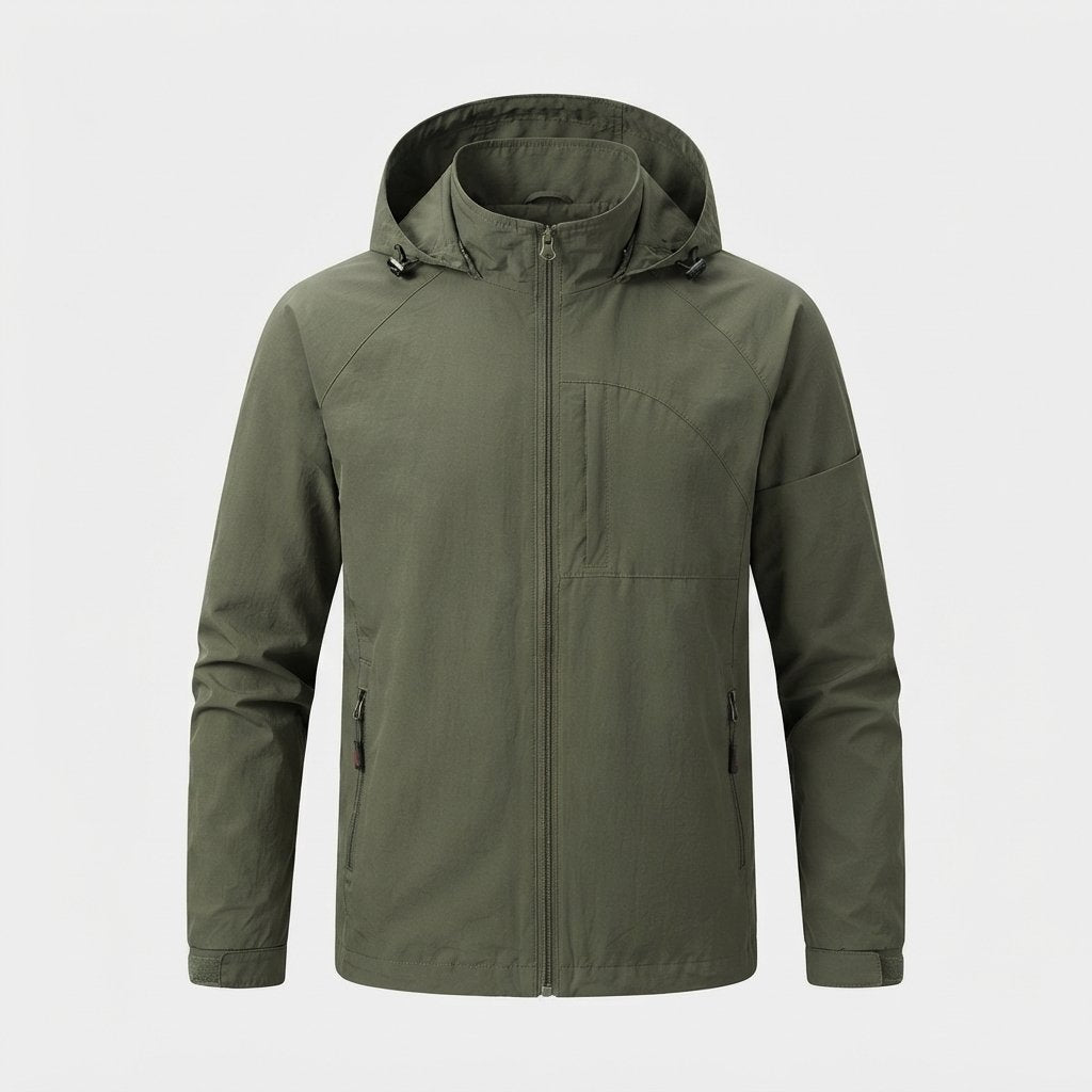 Men's Hooded Zip Jacket, Lightweight Casual Fit — Army Green