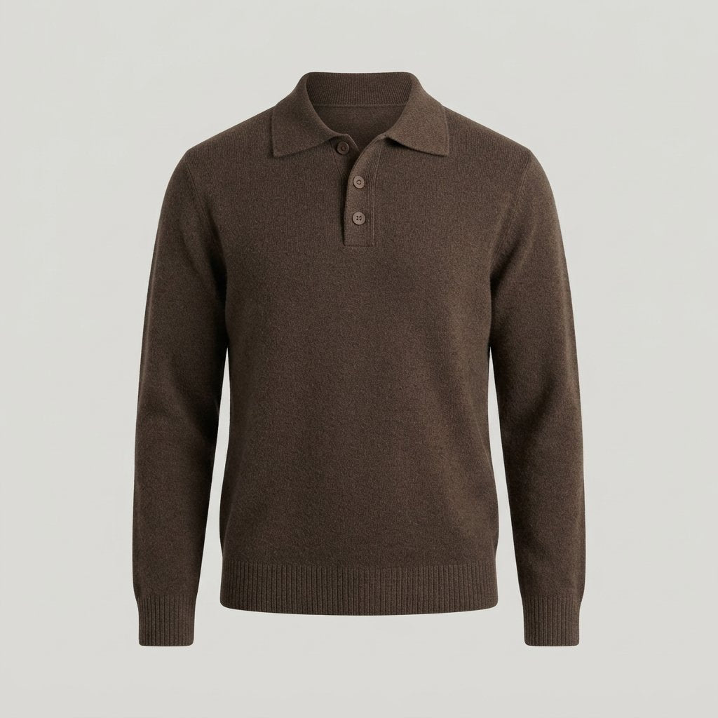Men's Knitted Polo-Collar Jumper – Relaxed Smart-Casual Fit — Coffee