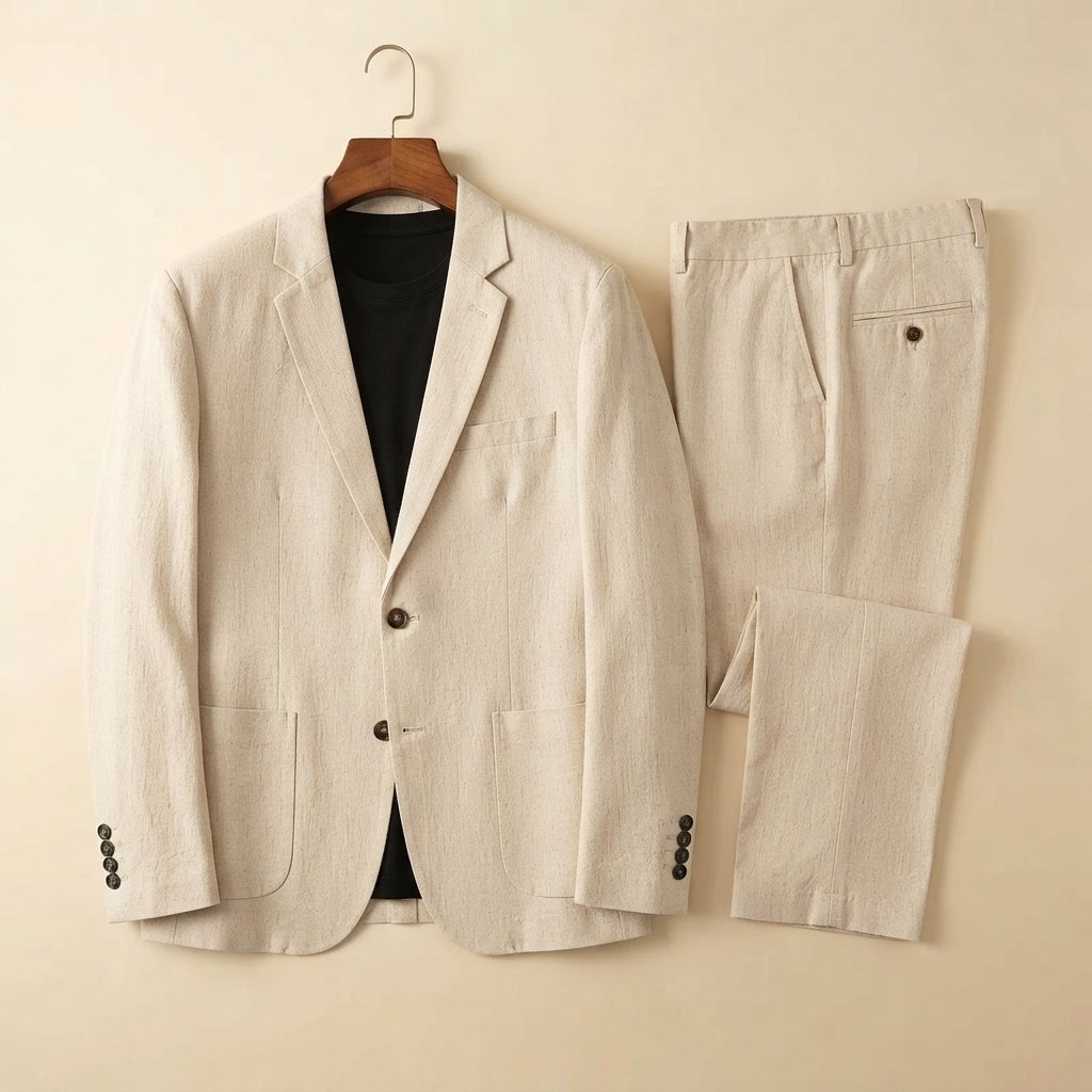 Men's Linen Blend Blazer and Trouser Set — Beige