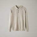 Men's Long-Sleeve Knit Polo Sweater with Collar — Beige