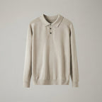 Men's Long-Sleeve Knit Polo Sweater with Collar — Beige