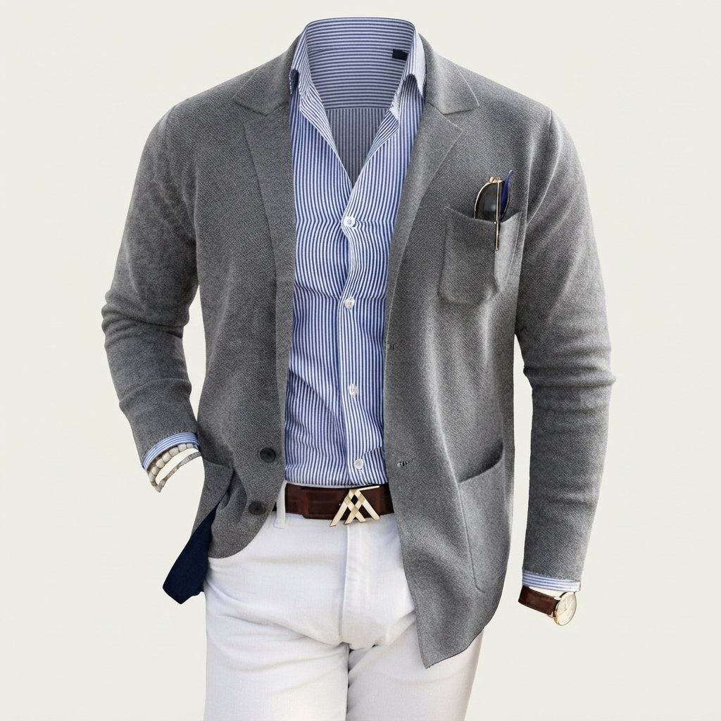 Men's Notch-Lapel Blazer with Flap Pockets, Regular Fit — Grey
