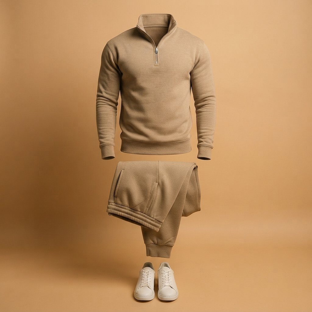 Men's Quarter-Zip Tracksuit – Sweatshirt and Joggers Set — Khaki