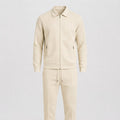 Men's Waffle-Knit Tracksuit Set, Two-Piece Zip Jacket — Beige