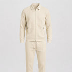 Men's Waffle-Knit Tracksuit Set, Two-Piece Zip Jacket — Beige