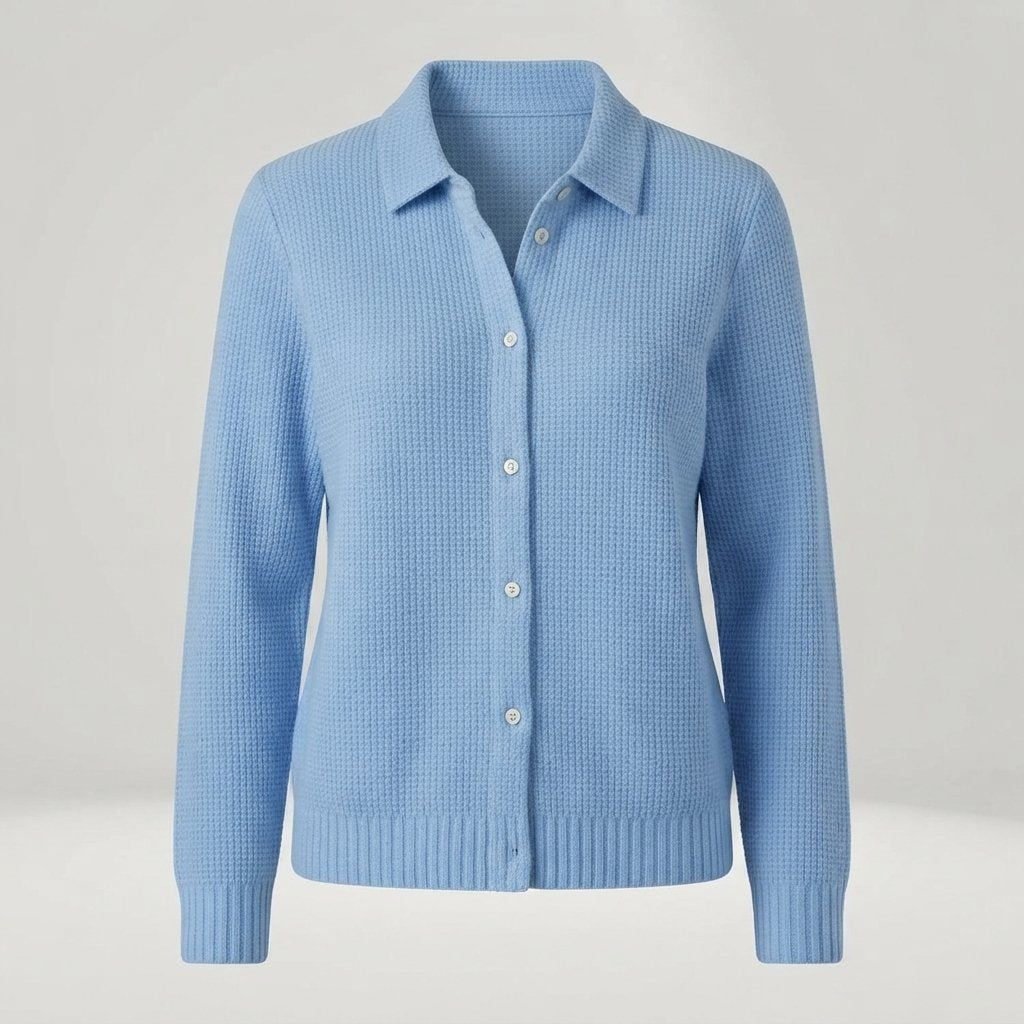 Textured Knit Collared Cardigan with Button Front — Blue