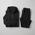 Waffle-Knit Half-Zip Hoodie & Jogger Set for Men — Black