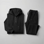 Waffle-Knit Half-Zip Hoodie & Jogger Set for Men — Black