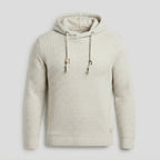 Waffle-Knit Pullover Hoodie with Drawstring Hood — White