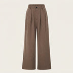 Wide-Leg Pinstripe Trousers in Warm Brown — Brown