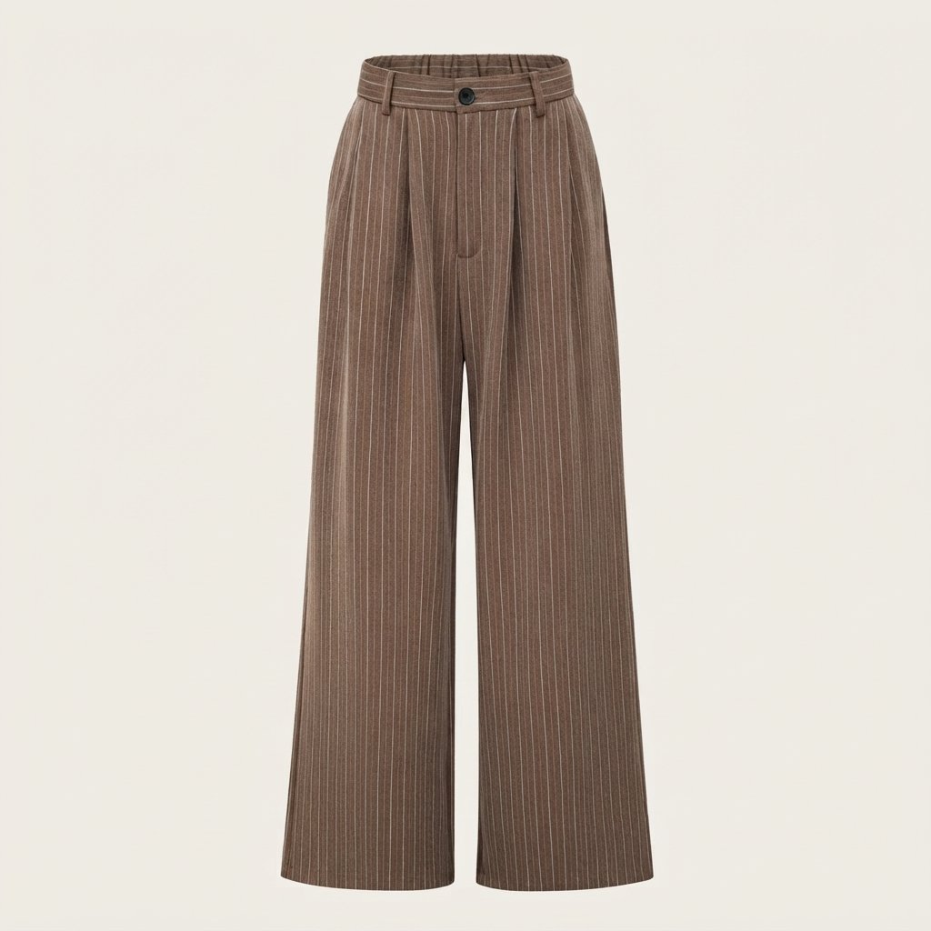 Wide-Leg Pinstripe Trousers in Warm Brown — Brown
