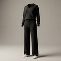 Women's 2-Piece Sweatsuit Set, Long Sleeve Top & Wide-Leg Trousers — 🔥Black